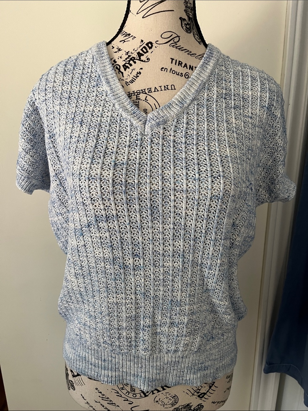 😃Light Blue V-Neck Short-Sleeve Sweater